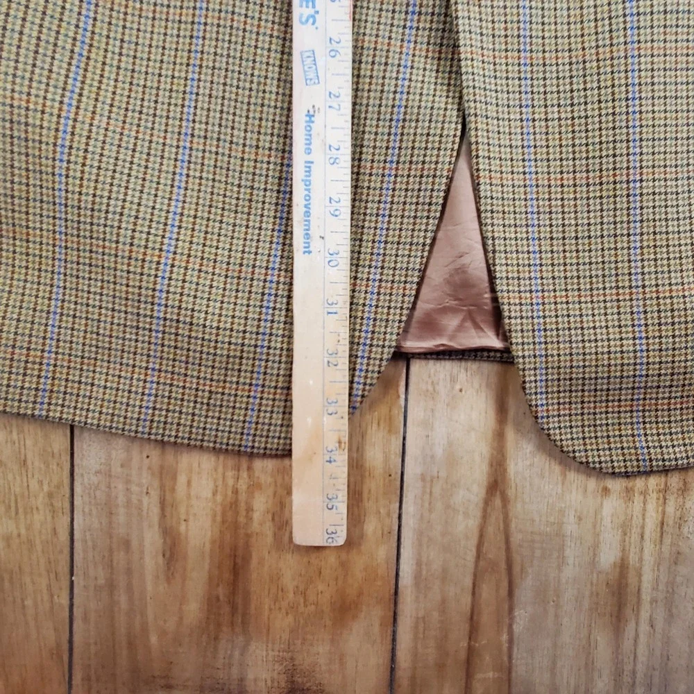 Vintage Brooks‎ Brothers Blazer Mens 42L Tan Wool Houndstooth Windowpane Italy